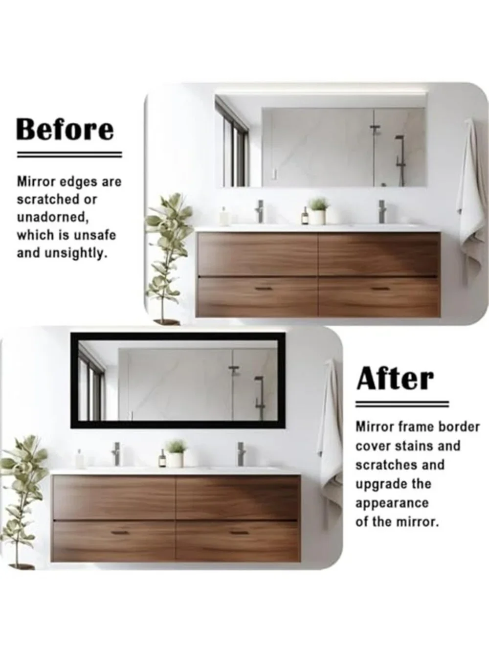 10M Black Wood Grain Mirror Frame Border Peel and Stick Wallpaper,